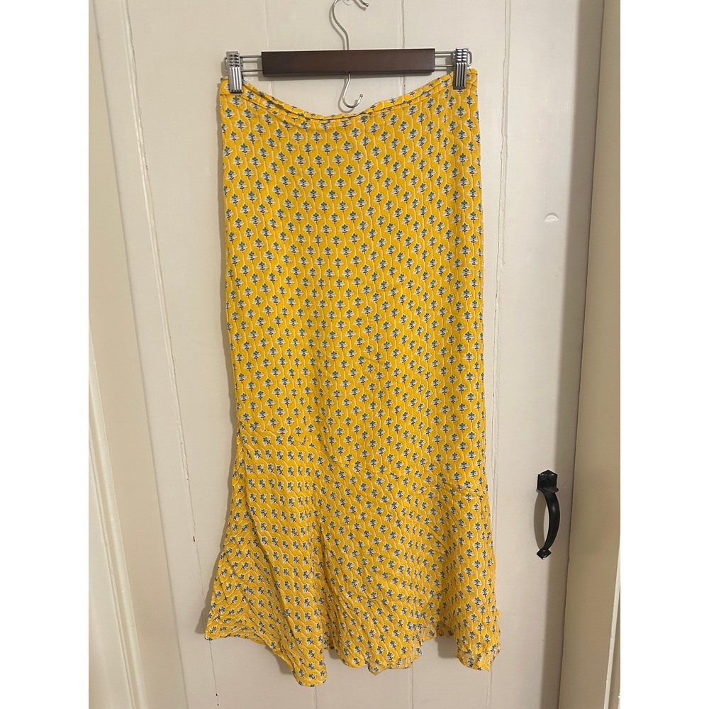 Rhode Resort Yellow Floral Block Print Midi Skirt Elastic Waist Womens Small